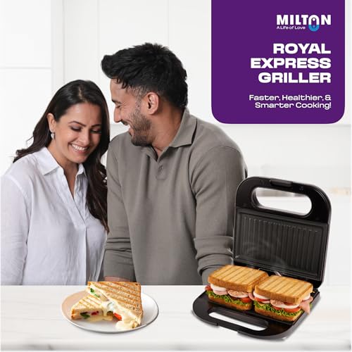 Image of Milton Royal Express 800W Griller Sandwich Maker & Toaster | Auto Cut Off | Non-Stick Fixed Grill Plates | Easy Clean | Power Indicators | 1 year Manufacturer Warranty - Black