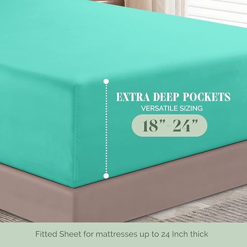 Elegant Comfort Luxurious 1500 Premium Hotel Quality Microfiber 4-Piece Sheet Set, 18-24 Inches Deep - Extra Deep Pocket Sheets - Ultra Soft 4PC Deep Pocket Sheets, Full, Paradise Teal