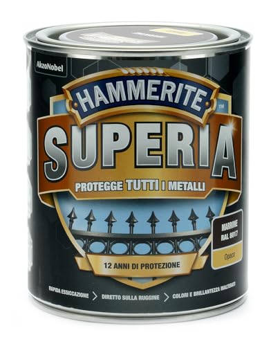 Hammerite Superia smalto metallo antiruggine interno e esterno, Opaco Marrone, 750 ml