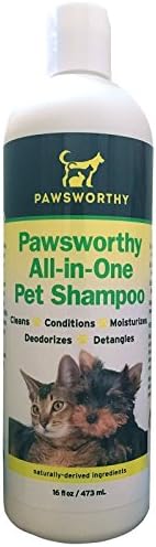 Pawsworthy Pet Shampoo, Dog Shampoo, Cat Shampoo - All Natural Pet Shampoo - Natural Ingredients, Dogs, Cats, All In One Cleaner, Conditions, Moisturizes, Deodorizes, Detangles, 16 oz