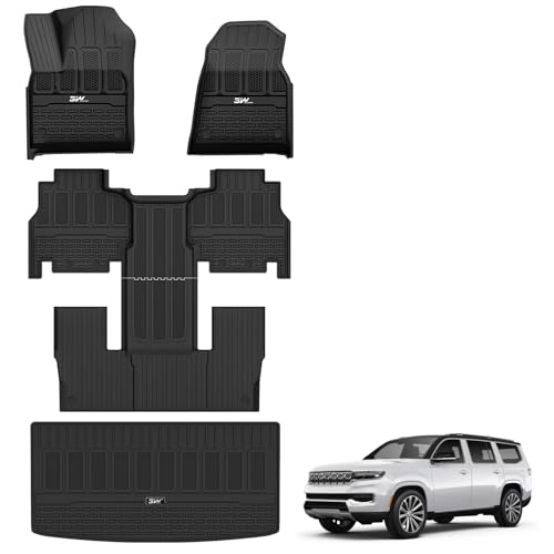 3W Floor Mats & Cargo Liner Fit for Jeep Grand Wagoneer 2022 2023 2024 2025 8 seat (Only Fit Wagoneer 8s), TPE Custom Fit Wagoneer Floor Liner for 1-3 Rows and Trunk Mats Full Set Car Accessories