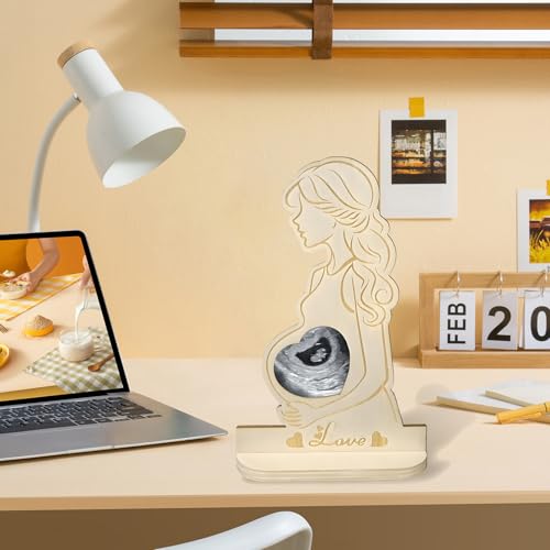 Bilderrahmen Ultraschallbild Geschenke Für Schwangere, Grußkarte, Umschlag Und Schutzengel Anhänger, Holz Deko Geschenk Für Schwangere, Geschenke Für Werdende Mütter, Perfekte Geschenk Und Deko