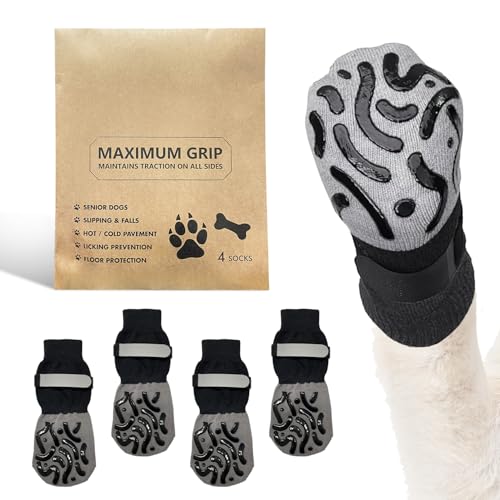 ARWIG Lot de 4 chaussettes antidérapantes pour chien - Anti-léchage - Réglables -...