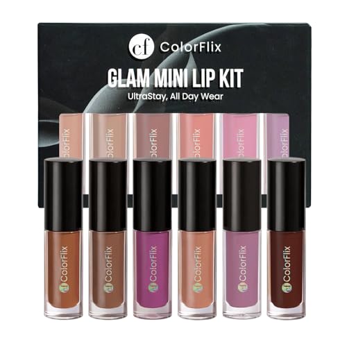 Image of ColorFlix Glam Mini Lip Kit Set of 6, UltraStay Liquid Lipsticks for All Day Wear 2ml Each
