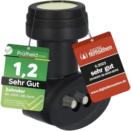 [ Test 2X SEHR GUT *] ZEHNDER Twin LNB, LTE Abschirmung, Sun Protect UV Schutz, Digital 2Fach 4K LNB für 2 Teilnehmer, für Fernseher Sat Receiver, HD LNC für Satellitenschüssel Satelliten Schüssel