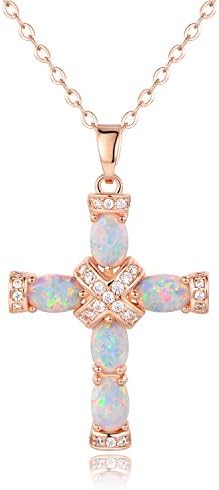 Barzel 18K Gold Plated Created Opal Cross with Chain, 18 Inches with 2 Inches Extension, One Size, Brass, created-fire-opal