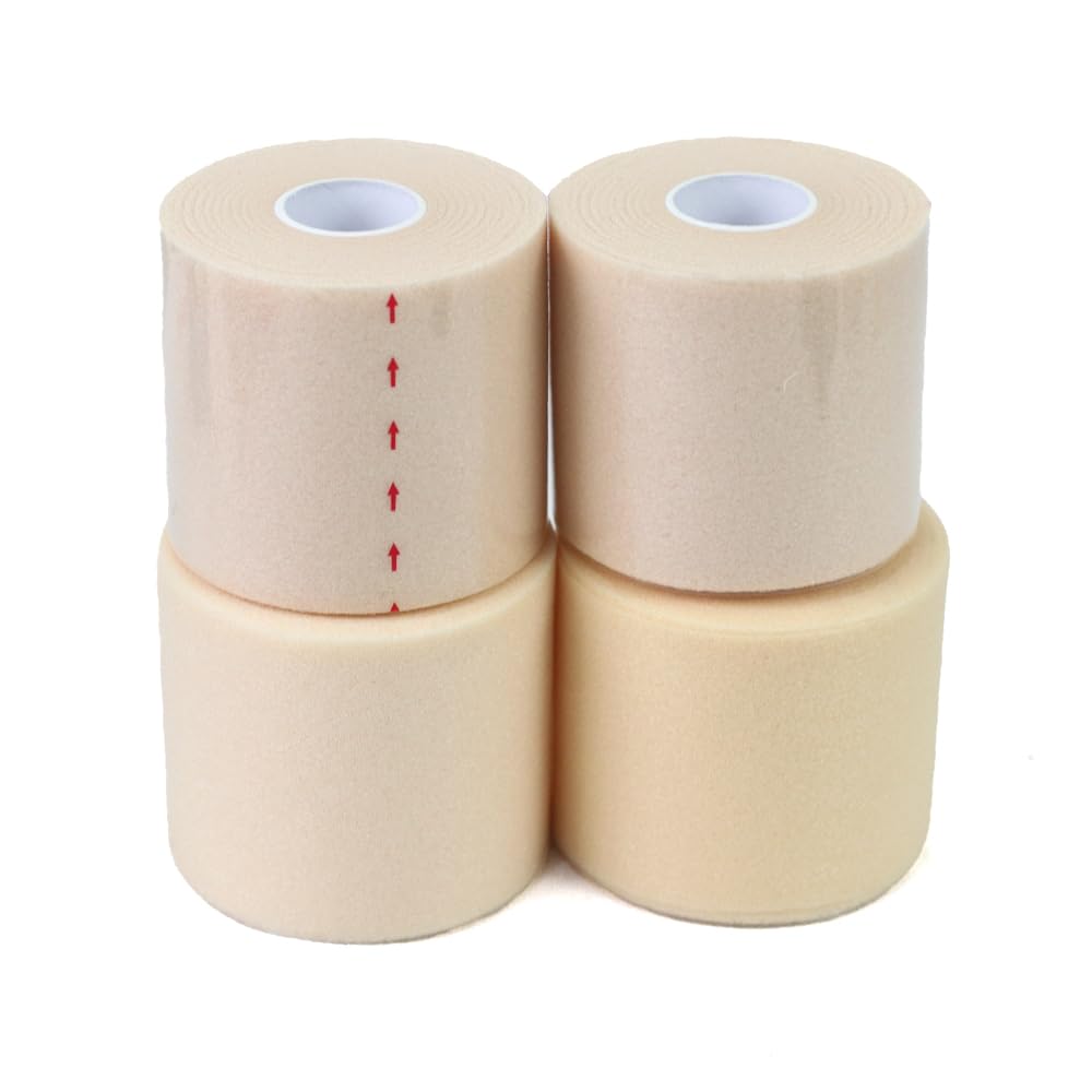 Pre-Bandage de Protection - Lot de 4 Rouleaux - Mousse Underwrap Athlétique pour Chevilles, Poignets, Genoux - 7 cm x 27 m - Adhésif Peau Doux et Facile à Retirer - Pour Sport et Fitness