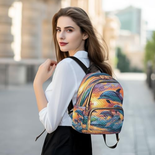Mini mochila de moda con estampado de delfines y mar multicolor talla M para diario 6