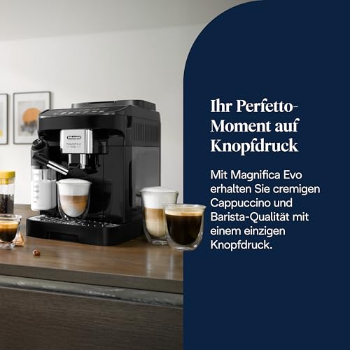 Foto von De'Longhi Magnifica Evo ECAM 292.81.B Kaffeevollautomat mit Milchsystem, 7 Direktwahltasten für Cappuccino, Espresso und weitere Kaffeespezialitäten, intuitives Bedienfeld, 2-Tassen-Funktion, Schwarz