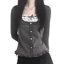 Y2k Clothing Korean Fashion Polka Dot Print Contrast Patchwork Knitted Tops Grey Cute Bow T-Shirts Slim Crop Tops