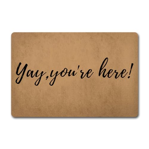 Funny Welcome Doormat 'Yay, You're Here' (23.6 X 15.7 in) Monogram Kitchen Rug With Anti-Slip Rubber Back - House Warming Gift for Entrance Way Indoor Front Door Decor Porch