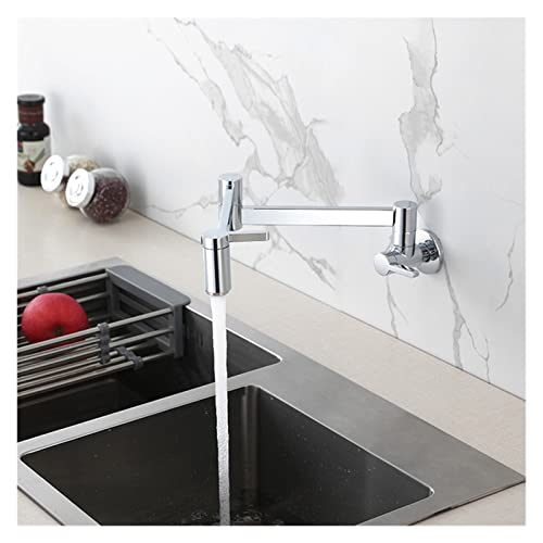 洗面台用蛇口 バスルーム 壁取り付け シングルコールド ソリッド真鍮製水ミキサータップ ブラシゴールド 洗面台用水シンクミキサー クレーン 折りたたみ式蛇口(Chrome)