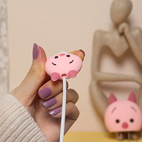 Image of Cartoon 3D Design Protective Case for 18W 20W iPhone 14 13 12 11 Pro Max Fast Charging Cable Adapter Charger, Cute Cartoon Lightning Data Cable Case for iPhone Charger Pijie-Pig