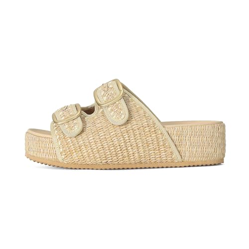 Raffia Sandals for Women Platform Slide Sandals Espadrille Adjustable Double Buckle Summer Comfortable Cute Woven Casual Beach Shoes4