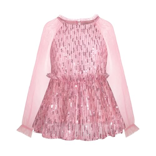 Girl Sequin Mesh Bloues Sparkle Ruffle Collar Long Sleeve Shirts Tops,5-12 Years