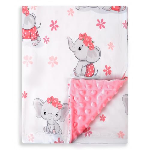 Image of New Born Baby Girl Double Layer Fuzzy Toddler Throw Blankets Soft Plush Minky Daycare Blanket for Baby Shower Birthday Gift Pink 30 x 40 Inch (Elephant, 1)