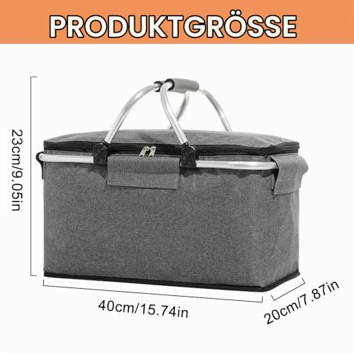 YANGUN Einkaufskorb Kühltasche, Kühlkorb Faltbar, Picknickkorb Groß, Leicht klappbar & kompakt, mit Griff Lunchtasche Thermo Tasche für Büro Camping Picknick Reisen Einkaufen