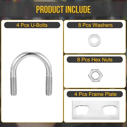 Image of DTGN M10x42x73mm U Bolts Round Kit - 4Set - 304 Stainless Steel U-Bolt Kit with Nuts, Washers, Frame Plate - Good for Pipe, Trailer, Automotive, Leaf Spring Fastener