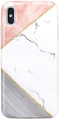 JIAXIUFEN Compatible with iPhone Xs Max Case Shiny Glitter Marble Gray Wood Grain Slim Shockproof Flexible Bumper TPU Soft Case Rubber Silicone Cover Phone Case