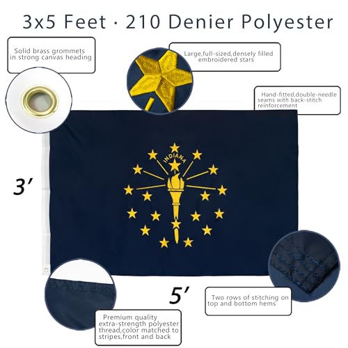 Drapeau de l'Indiana IN brodé extérieur Anley avec coutures renforcées - 2