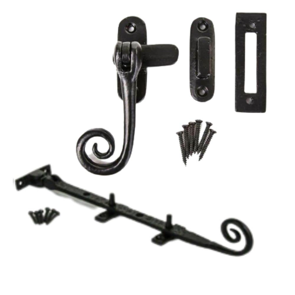 Sisi Uk Black Monkey Tail Window Casement Fastener & Window Stays Combo Set Vintage Monkey Tail Window Catch Curly End Casement Fastener Antique Cast Iron Monkey Curly Tail Mortice Latch.