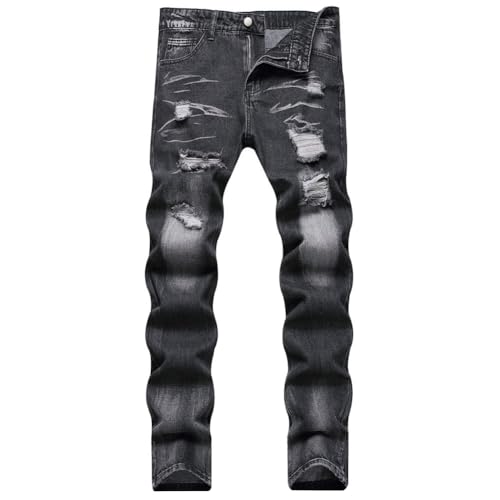Mens Jeans Slim Fit Stretchy Straight Leg Distressed Light Wash Summer Skinny Ripped Jeans