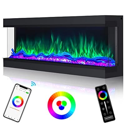 68-inch 3 Sided Electric Fireplace Insert, Cosmopolitan Fireplaces Smart WIFI Recessed & Wall Mounted Fireplace, 251 Realistic Flame Color Combinations, Low Noise 3000/1500Watt Fireplace Heater, Timer