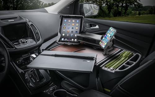 Image of AutoExec AE-RMCD-PM-TAB-PS-21M Roadmaster Car Desk for Your Vehicle Workstation and Mobile Office, Mahogany with Phone Mount, Tablet Mount and Printer Stand | Phone Mount, Tablet Mount, Printer Stand, Vehicle Workstation and Mobile Office