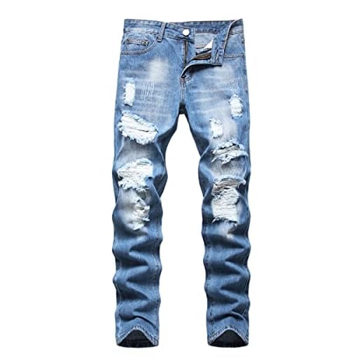 Liuhond Men's Ripped Distressed Destroyed Straight Fit Washed Denim Jeans Pants(3332Blue, 34)