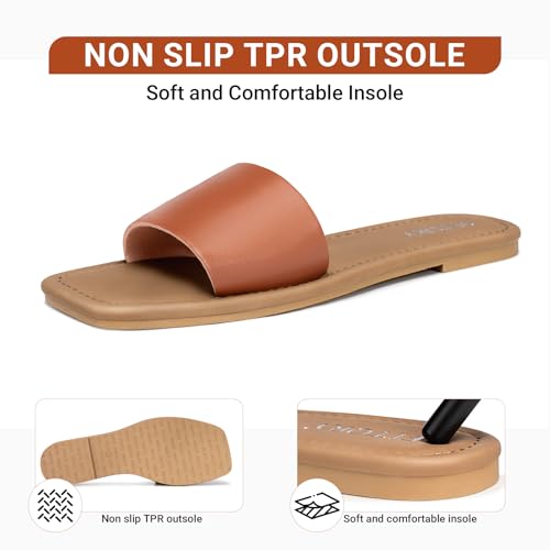 Image of FITORY Women's Slide Sandals Fashion Square Open Toe with Cushioned Footbed Slippers for Beach Size