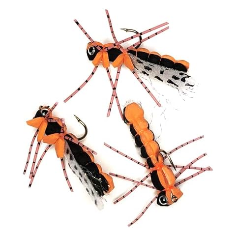 Golden Tippet Foam Cicada - Pack of 3 - Terrestrial Dry Fly Attractor - Unsinkable Foam - Dropper Rig - Flyfish for Trout Bass Bluegill Crappie and Other Gamefish (#8), #10, Black/Orange Cover