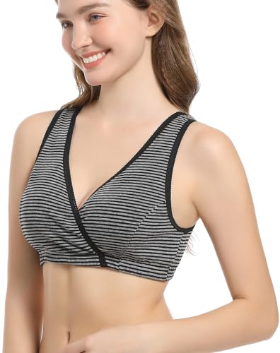Image of CAKYE 3 Pack Maternity Nursing Sleep Bra Breastfeeding Cotton Bralette