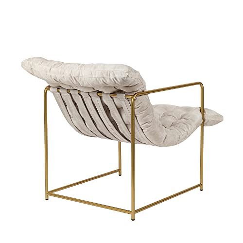 Gia Mid Century Modern Accent Chair For Living Room, Bedroom, And Office, Set Of 1, Upholstered In Beige Velvet Fabric With Gold Metal Base #TOP3