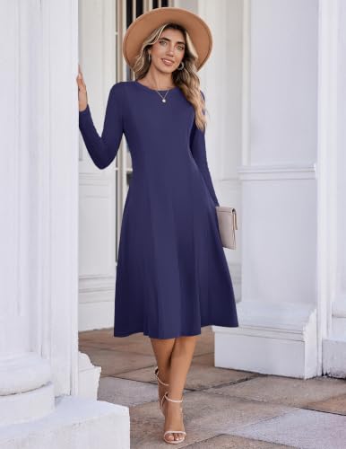 Zeagoo Navy Blue Sweater Dress for Women Flattering Lines Long Sleeve Dress - image 3