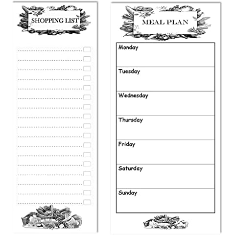 KOWBE CUSTOM Meal Plan & Shopping List Bundle, Magnetic Stick on Fridge pads, Weekly Menu Diet Planner Kitchen Daily Planning Tools, Monochrome Design Cover
