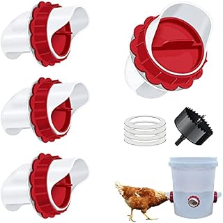 DIY Chicken Feeder 4 Ports, Automatic Poultry Feeder with Covers No Waste Gravity Feed Kits for Buckets Barrels Bins Troughs