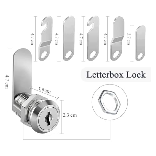 Briefkastenschloss, Kommt mit 6 Schlüssel und 6 Verschiedene Schlossplatten, Durchmesser 16mm Drawer Lock, Hebelschloss für Briefkästen, für Schranktüren,Cupboard, Schranktüren,Briefkastenschloss