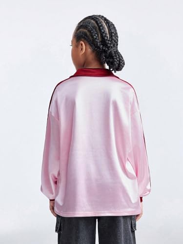 SweatyRocks Girl's Oversized Letter Graphic Print T Shirt Long Sleeve Collared Tees Top2