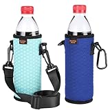 Desing Wish Portable 16.9 oz Plastic Bottles Insulators Sleeves 16 17 18 oz Beverage Bottle/Can Sleeves Holder with Shoulder Strap Plastic Bottle Sleeves Coolers 2 PCS (Blue/Cyan)