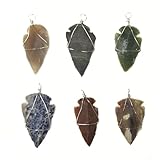 LEATHER UNLTD Agate Arrowhead Pendants Pack of 6 - Natural Gemstones Wrapped in Silver Plated Wire for DIY Jewelry & Craft Projects