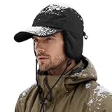 Waterproof Winter Hats for Men with Ear Flaps Lightweight Fleece Lined Trapper Hat Warm Baseball Cap for Ski, Hunting and Ice Fishing Black