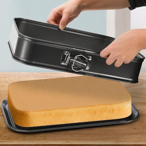 SOUJOY Springform Cake Pan, Non-stick Cheesecake Pan, 14 x 9 Inch Large Rectangle Cake Pan with Removable Bottom, Ice Cream Cake Bakeware, Black by SOUJOY - Image 5