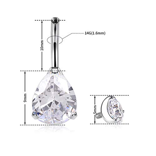 Funlmo Titanium Belly Button Rings 14G Belly Rings Belly Piercings Navel Rings Navel Barbell Stud Belly Piercing Jewelry Navel Jewelry Double Clear White Cz Inlaid #TOP1