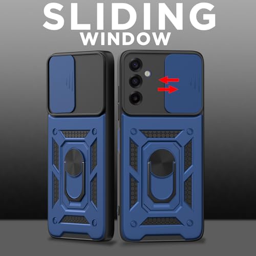 Image of Outlouders Back Cover for Samsung Galaxy M17 5G / A17 5G / F17 5G | D10 Tough Armor 360 Protection Case with Sliding Camera Shield & Ring Holder Stand Bumper Case (Blue)