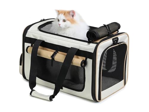 DGJMYSLD Soft-Sided Cat Dog Travel Carrier, Airline Approved Collapsible Pet Carrying Case for Dogs and Cats(Khaki)