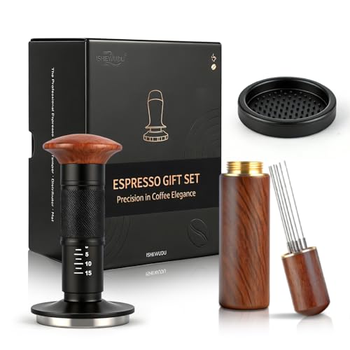 ISHEWUDU Espresso Coffee Tamper 54mm with 4-Spring Constant Pressure System Self-Leveling Base 30lb Calibrated Force Precise Flat Tamping for Stable Extraction