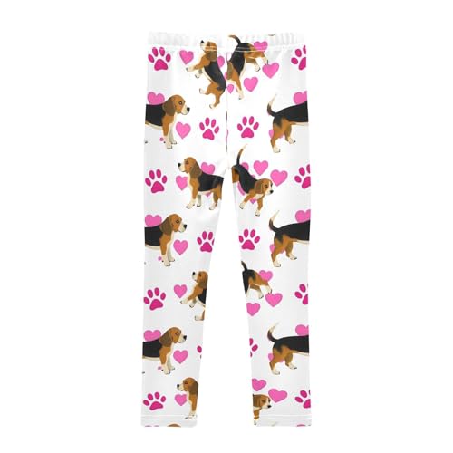 Beagle Dog Pink Footprints Girls Leggings Soft Stretch Workout Yoga Dance Pants for Kids Casual Tights2