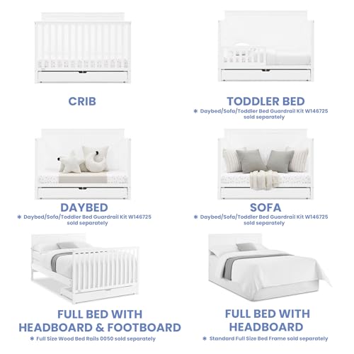 Image of Simmons Kids Logan 6-in-1 Convertible Crib with Underdrawer - Greenguard Gold Certified, Bianca White + Simmons Kids Silver Nights Dual Sided 2-Stage Antimicrobial Baby Crib Mattress (Bundle)