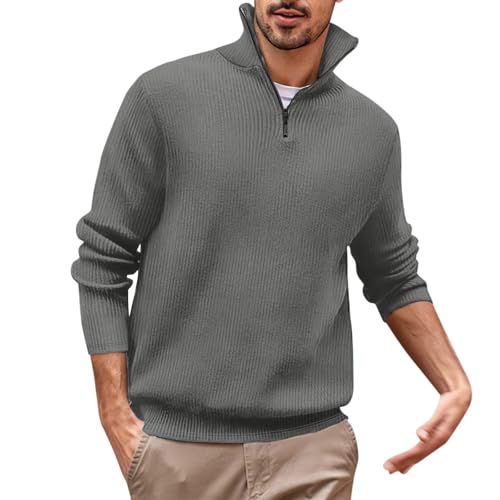 Mens Quarter Zip Sweater Slim Fit Mock Neck Pullover Sweater Lightweight Knitted Polo Sweaters Casual Thermal Knitwear