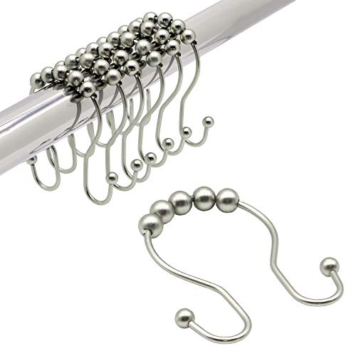 Bennington Satin Nickel Double Hook Rollerball Shower Fastener Rings - Set Of 12 #TOP11